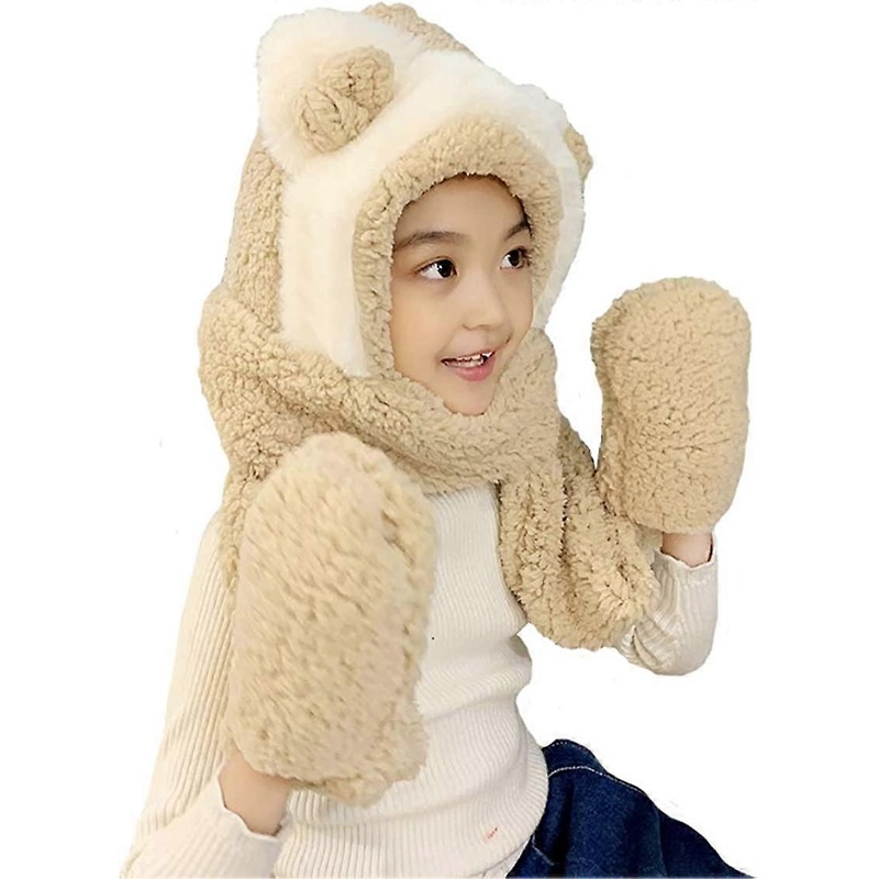 Tonwhar Womens Cute Winter Thick Warm Long Hooded Scarf with Mittens Bear-kid-beige – | Fruugo SG