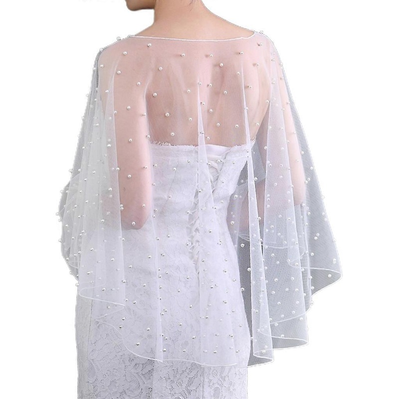 Wedding Accessories Bolero Bridal Cloak Pearls Wedding Cape Short Front Long Back Women Wrap Cape Evening Wrap Shawl | Fruugo SG