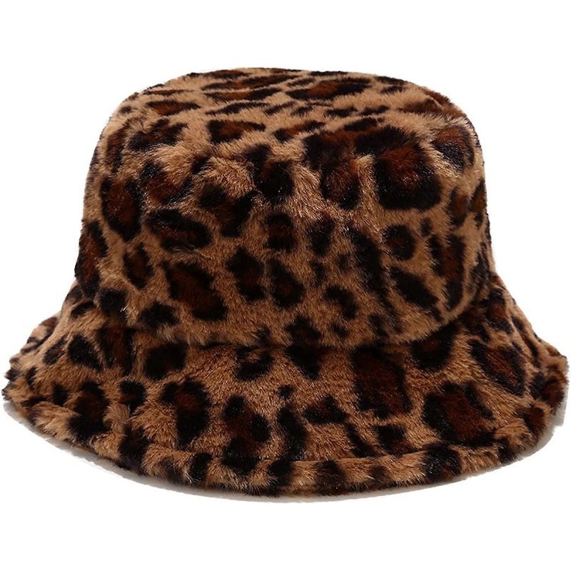 Winter Faux Fur Bucket Hat Fluffy Warm Hat for Women Men Small Leopard Print Camel – | Fruugo SG