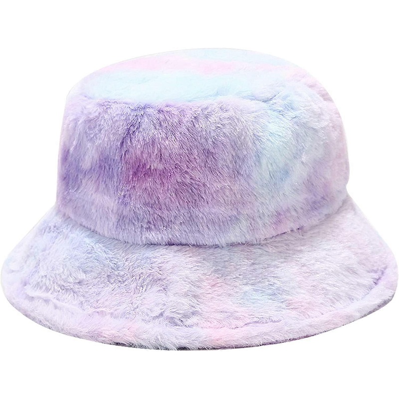 Winter Faux Fur Bucket Hat Fluffy Warm Hat for Women Men Tie Dyed Blue Purple – | Fruugo SG