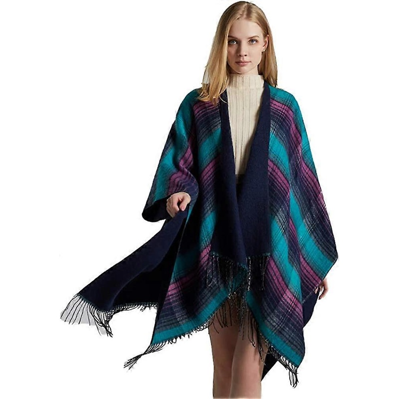 Women’s Tassel Plaid Poncho Pashmina Shawl Wrap Cape Sweater Purple – | Fruugo SG