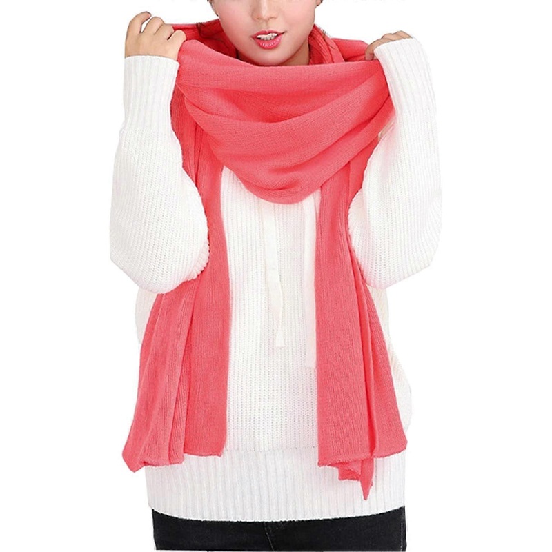 Women’s Warm Long Shawl Winter Warm Large Scarf Pure Color Rose Red – | Fruugo SG