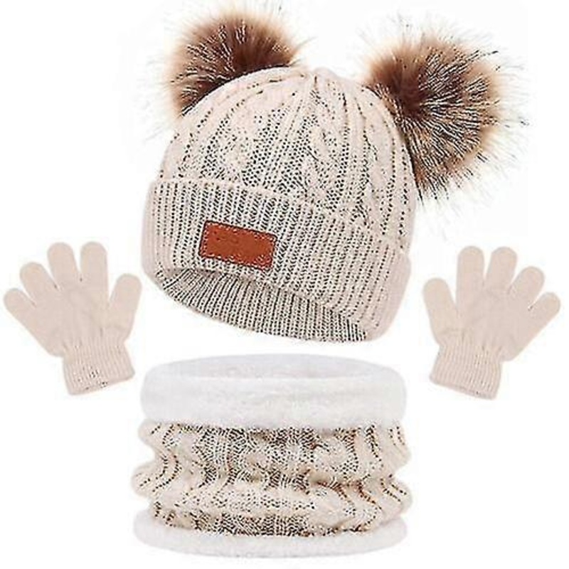 3pcs Autumn Winter Kids Hats Gloves Kit Knitted Pompom Hat Winter Warm Knit Hat Glove For Baby Boys Girls Children Scarve Glove Hats Set | Fruugo SG