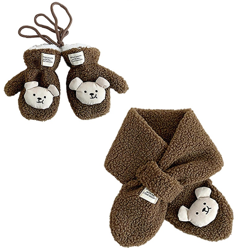 Cute Bear Themed Scarf and Gloves Set for Boys Girls 2-6T, Breathable Long Muffler with Mittens for Outdoor Activity  Brown | Fruugo SG