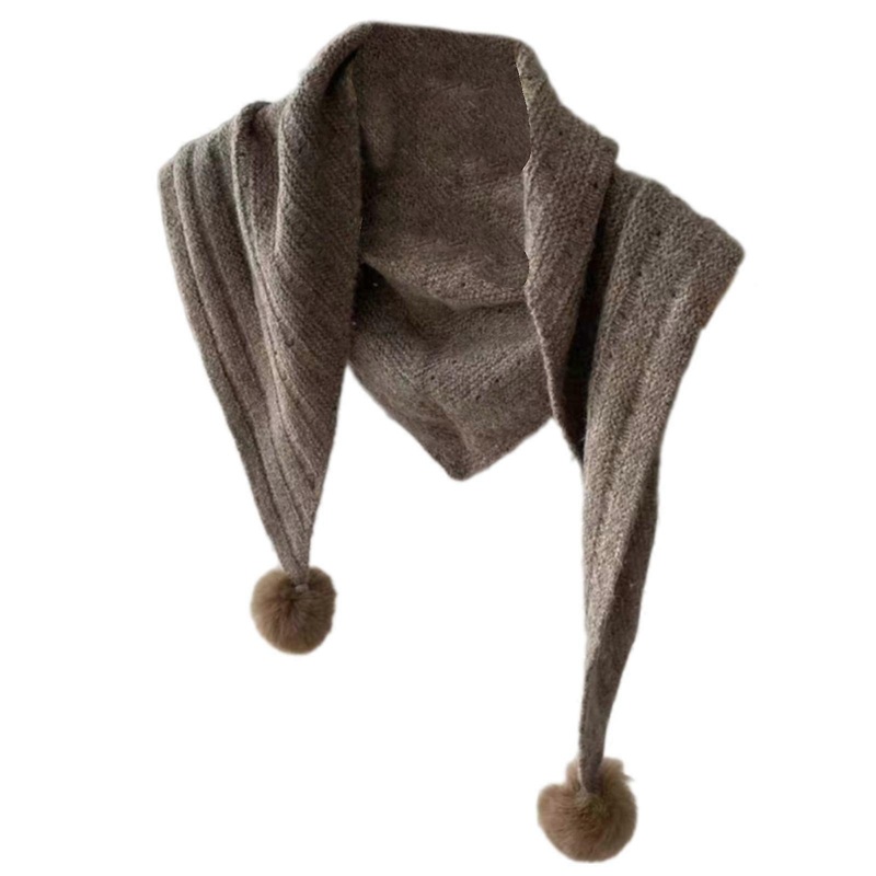 Elegant Pompoms Neck Shawl for Indoor Outdoor Knitted Scarf Shawl Wrap for Women Wintre Autumn Shoulder Wrap 	Knitwear  khaki | Fruugo SG