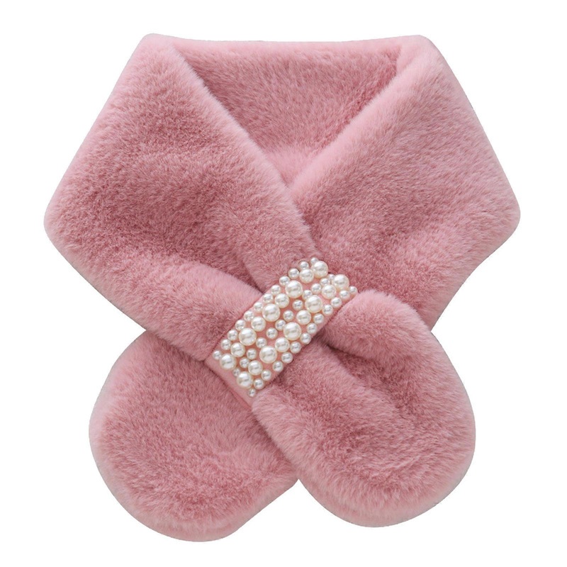 Girls Winter Warm Thicken Scarfs Pearl Cross Buckle Faux Fur Plush Cross Collar Scarf Shawl Lovely Warm Soft Scarf  Pink | Fruugo SG
