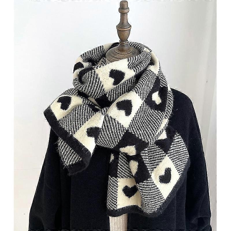 Knitted Scarf Love Heart Scarf Black White Plaid Scarf Thickened Warm Winter Women’s Scarves Christmas New Year Gifts | Fruugo SG