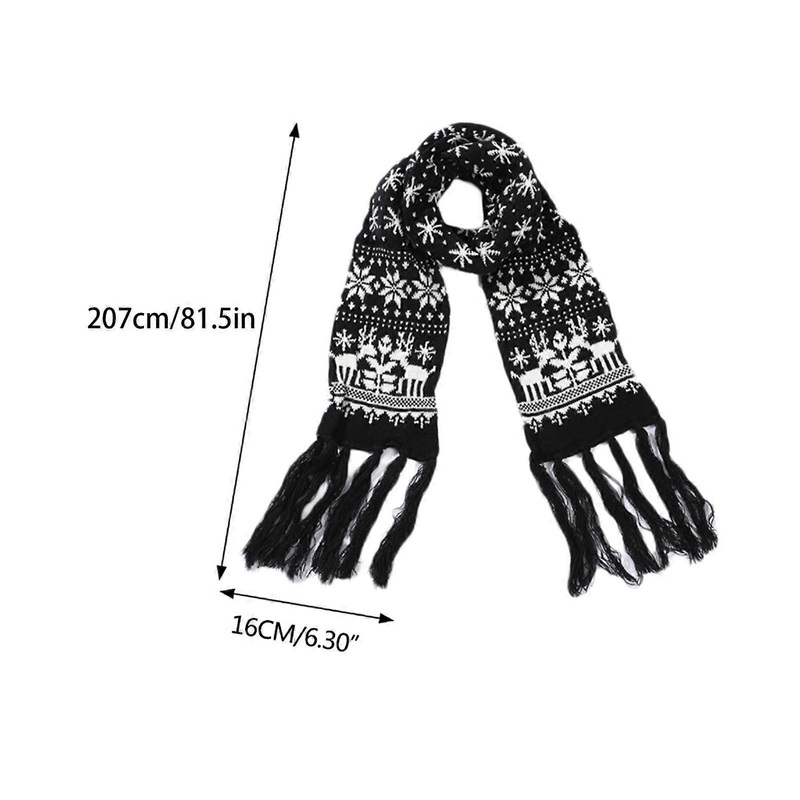 Long Black And White Scarf Christmas Scarf Deer Snowflake Elk Printed Fringe Scarves Vintage Lovers Knitting Long Scarf  White and Black [Snowflake | Fruugo SG