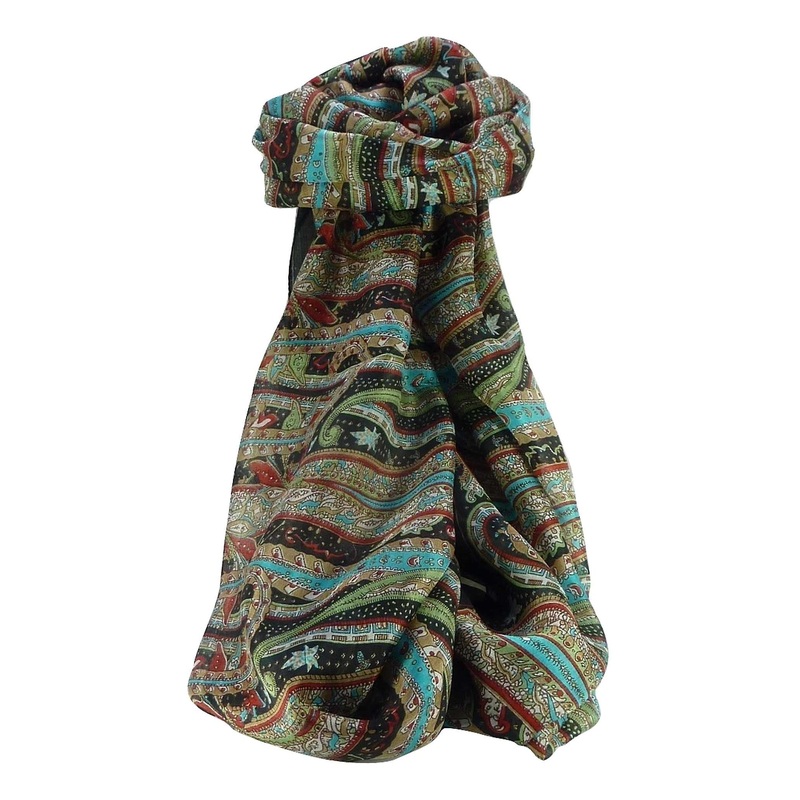 Mulberry Silk Traditional Long Scarf Gosthani Black by Pashmina & Silk | Fruugo SG