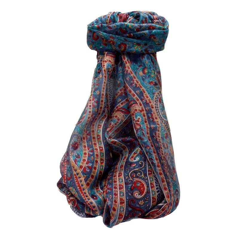 Mulberry Silk Traditional Long Scarf Kaliash Navy by Pashmina & Silk | Fruugo SG