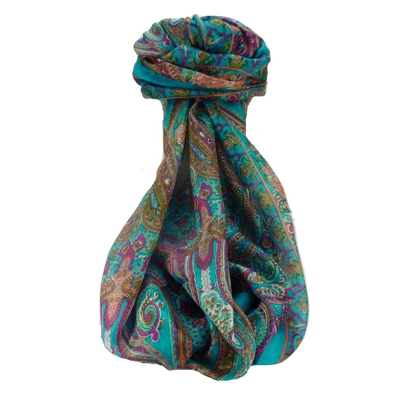Mulberry Silk Traditional Long Scarf Monali Aqua by Pashmina & Silk | Fruugo SG