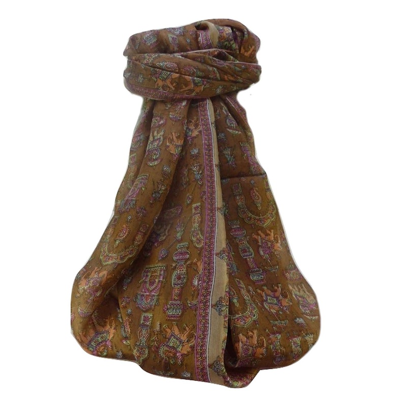 Mulberry Silk Traditional Long Scarf  Vimi Chestnut by Pashmina & Silk | Fruugo SG