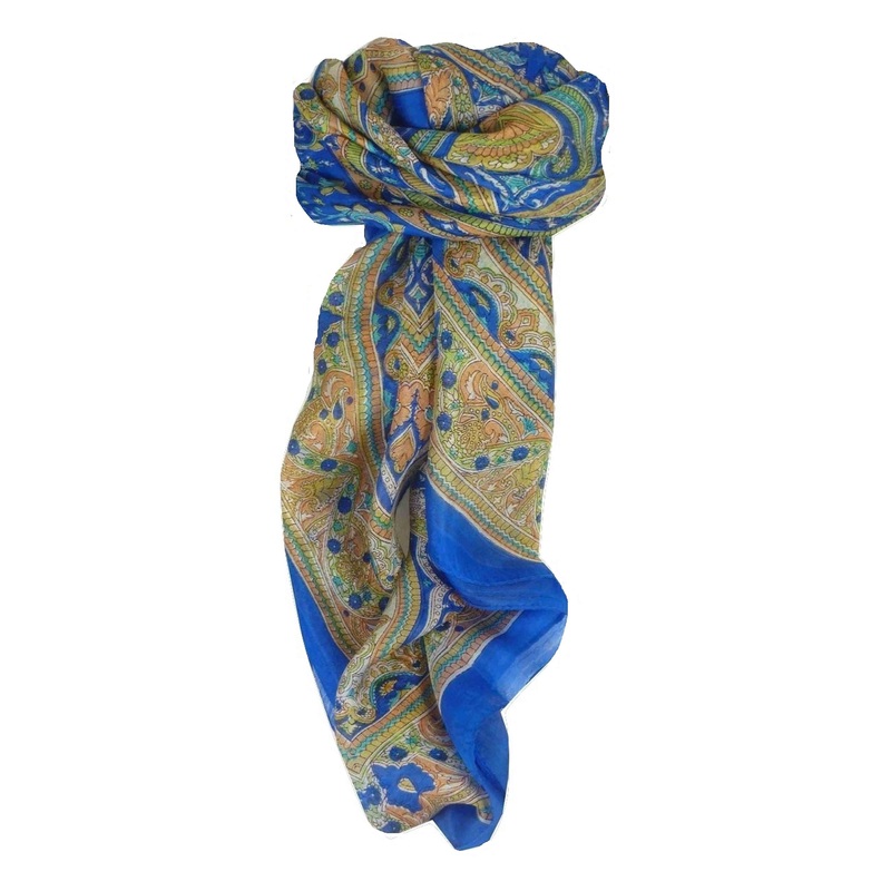 Mulberry Silk Traditional Square Scarf Gandak Blue by Pashmina & Silk | Fruugo SG