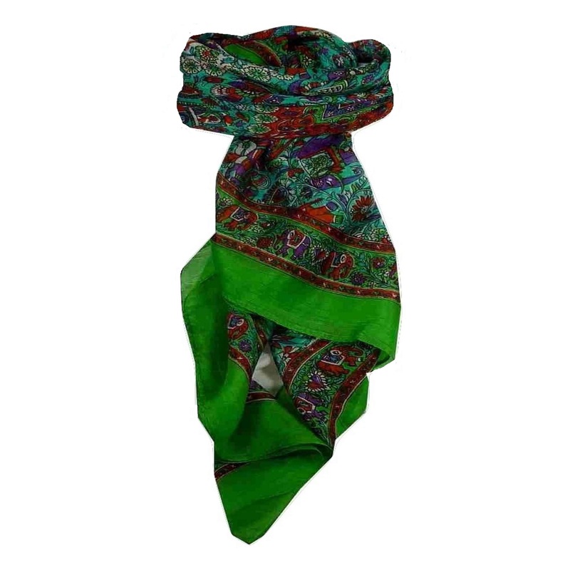 Mulberry Silk Traditional Square Scarf Har Citron Vert & Aquamarine by Pashmina & Silk | Fruugo SG