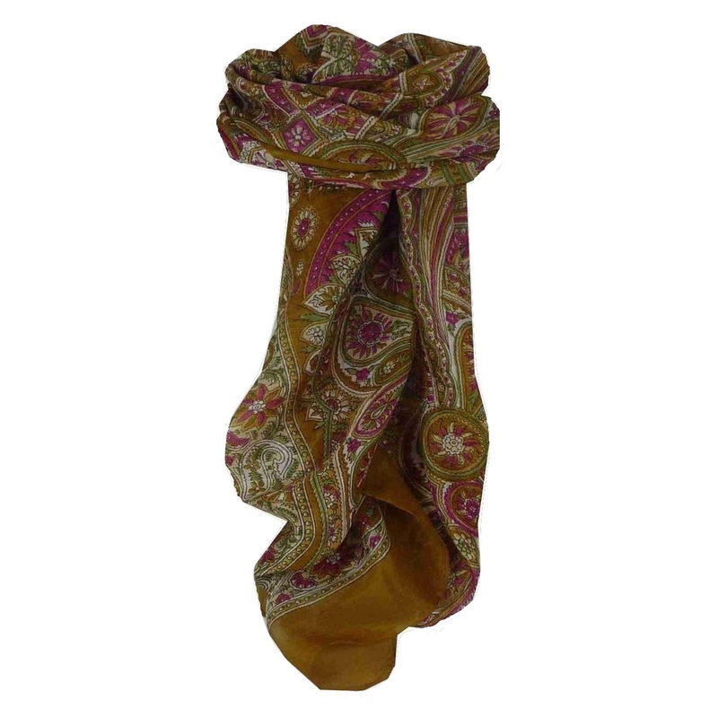 Mulberry Silk Traditional Square Scarf Juhu Gold by Pashmina & Silk | Fruugo SG