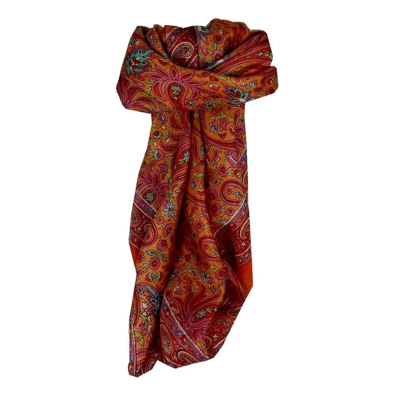 Mulberry Silk Traditional Square Scarf Pallik Tangerine by Pashmina & Silk | Fruugo SG
