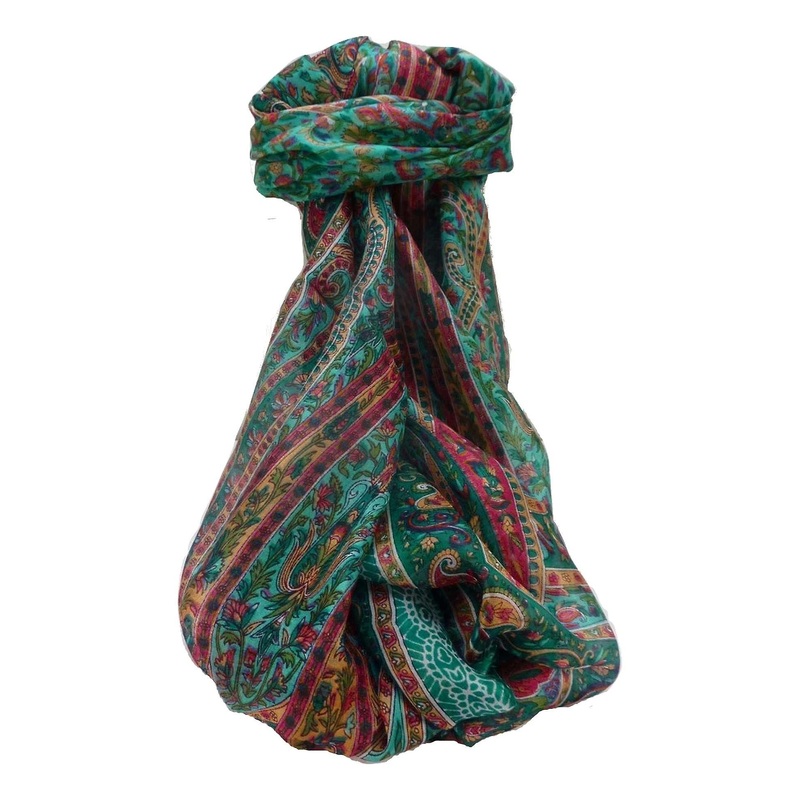 Mulberry Silk Traditional Long Scarf Kaliash Teal by Pashmina & Silk | Fruugo SG