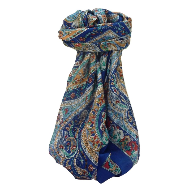 Mulberry Silk Traditional Square Scarf Nadia Blue by Pashmina & Silk | Fruugo SG