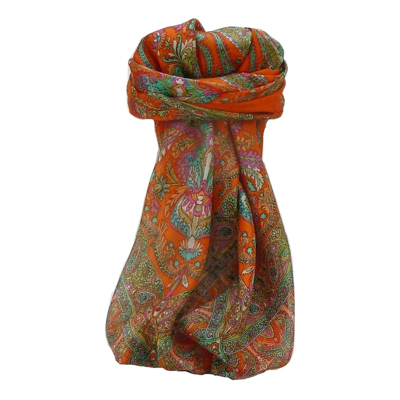 Mulberry Silk Traditional Square Scarf Sunil Tangerine by Pashmina & Silk | Fruugo SG